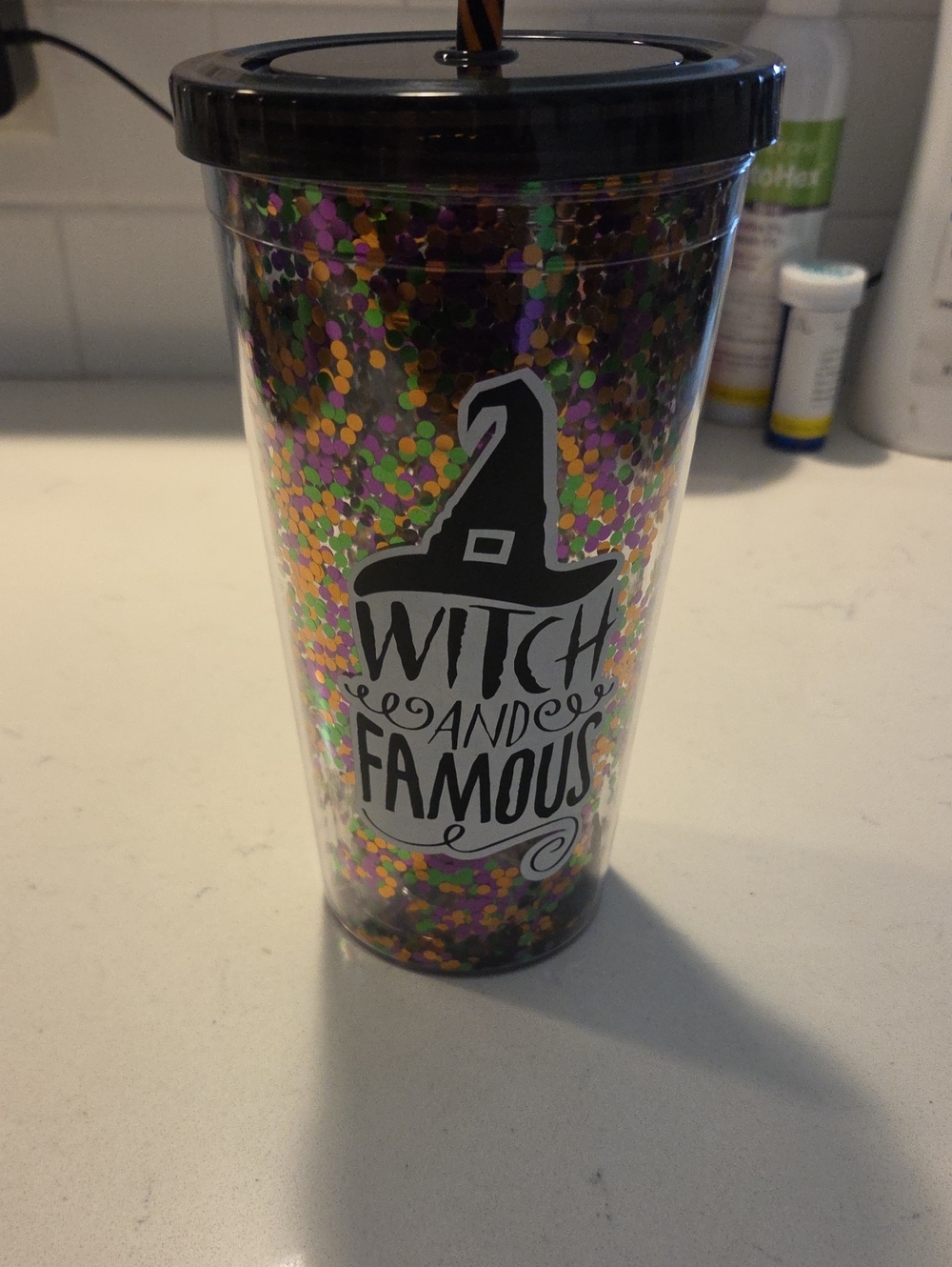 Glitter Confetti Tumbler with Black Lid - Multicolor